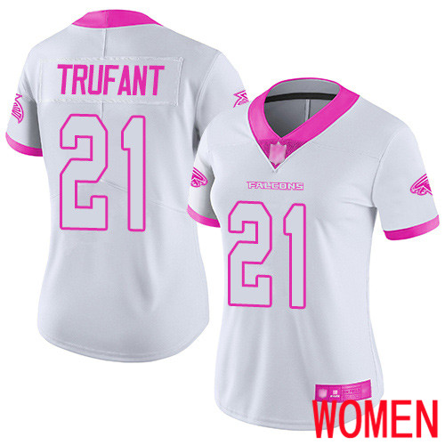 Atlanta Falcons Limited White Pink Women Desmond Trufant Jersey NFL Football #21 Rush Fashion